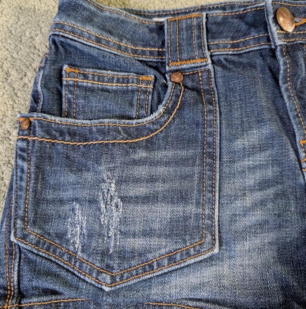 Vigoss Studio Y2K 1/2 Low Rise Frayed Denim Shorts Festival Grunge Boho 90s 00s - Picture 5 of 12
